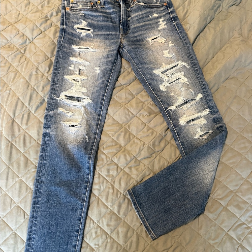 American Eagle Outfitters Distressed Blue Skinny Jeans